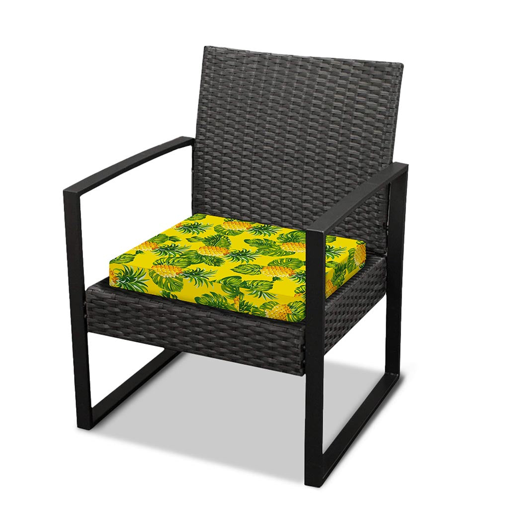 Yellow Tropical Pineapple Pattern Print Outdoor Seat Cushion Cover
