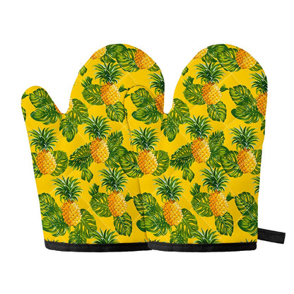 Yellow Tropical Pineapple Pattern Print Oven Mitts