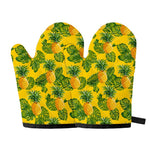 Yellow Tropical Pineapple Pattern Print Oven Mitts