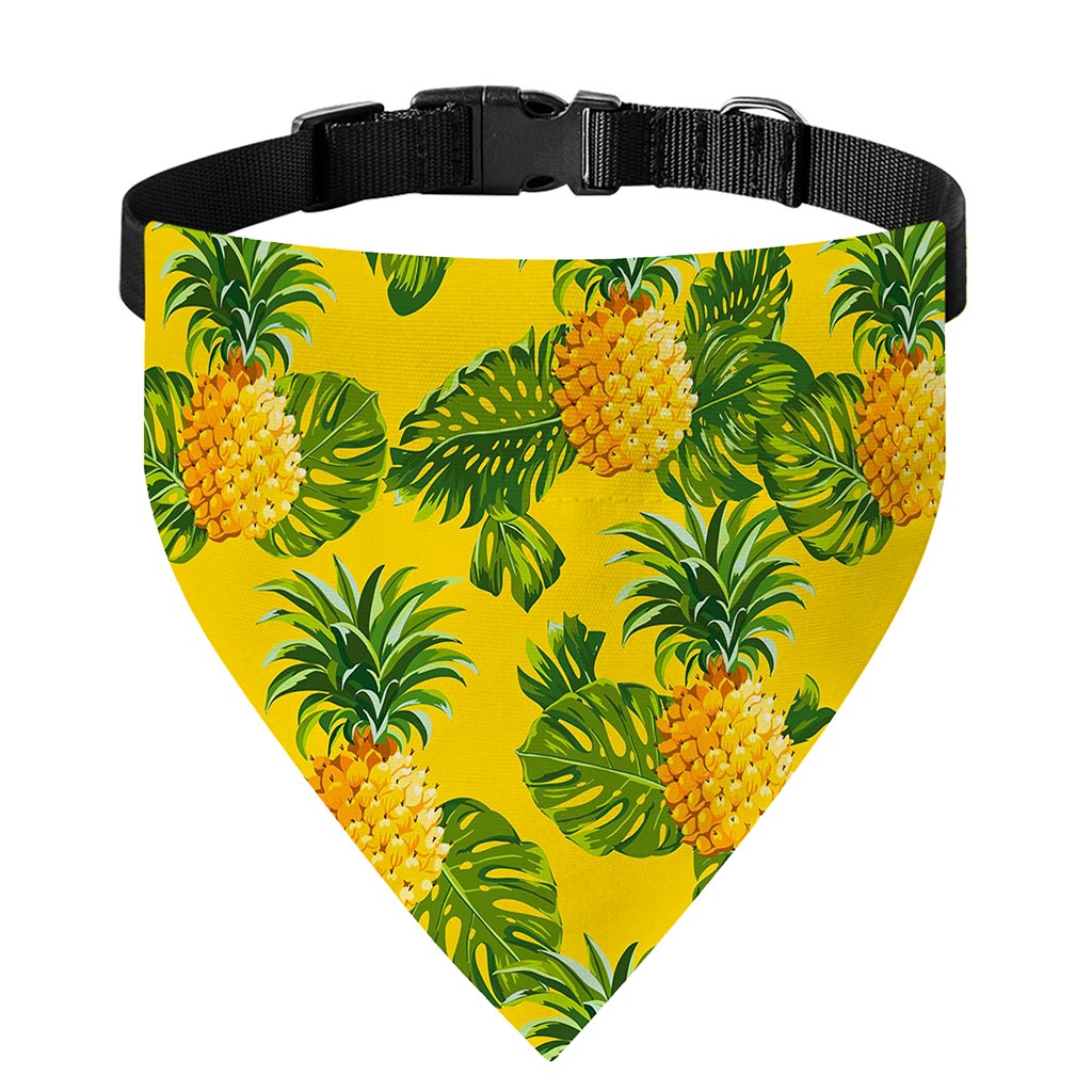 Yellow Tropical Pineapple Pattern Print Over The Collar Dog Bandana