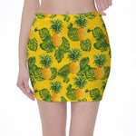 Yellow Tropical Pineapple Pattern Print Pencil Mini Skirt