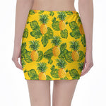 Yellow Tropical Pineapple Pattern Print Pencil Mini Skirt