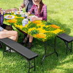 Yellow Tropical Pineapple Pattern Print Picnic Table Cover