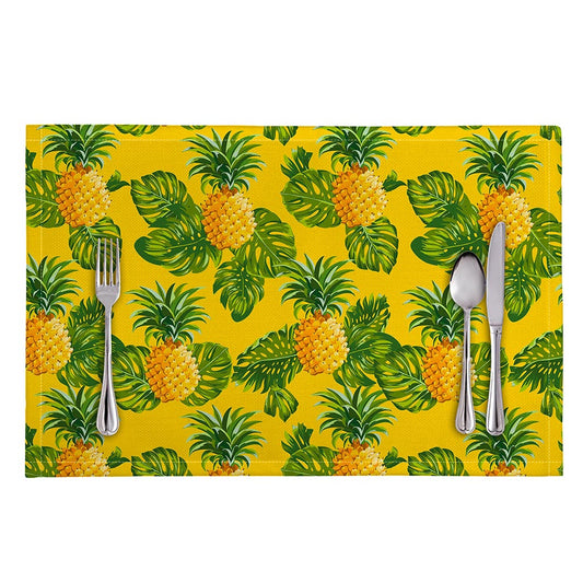 Yellow Tropical Pineapple Pattern Print Placemat