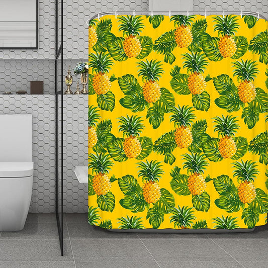 Yellow Tropical Pineapple Pattern Print Polyester Shower Curtain