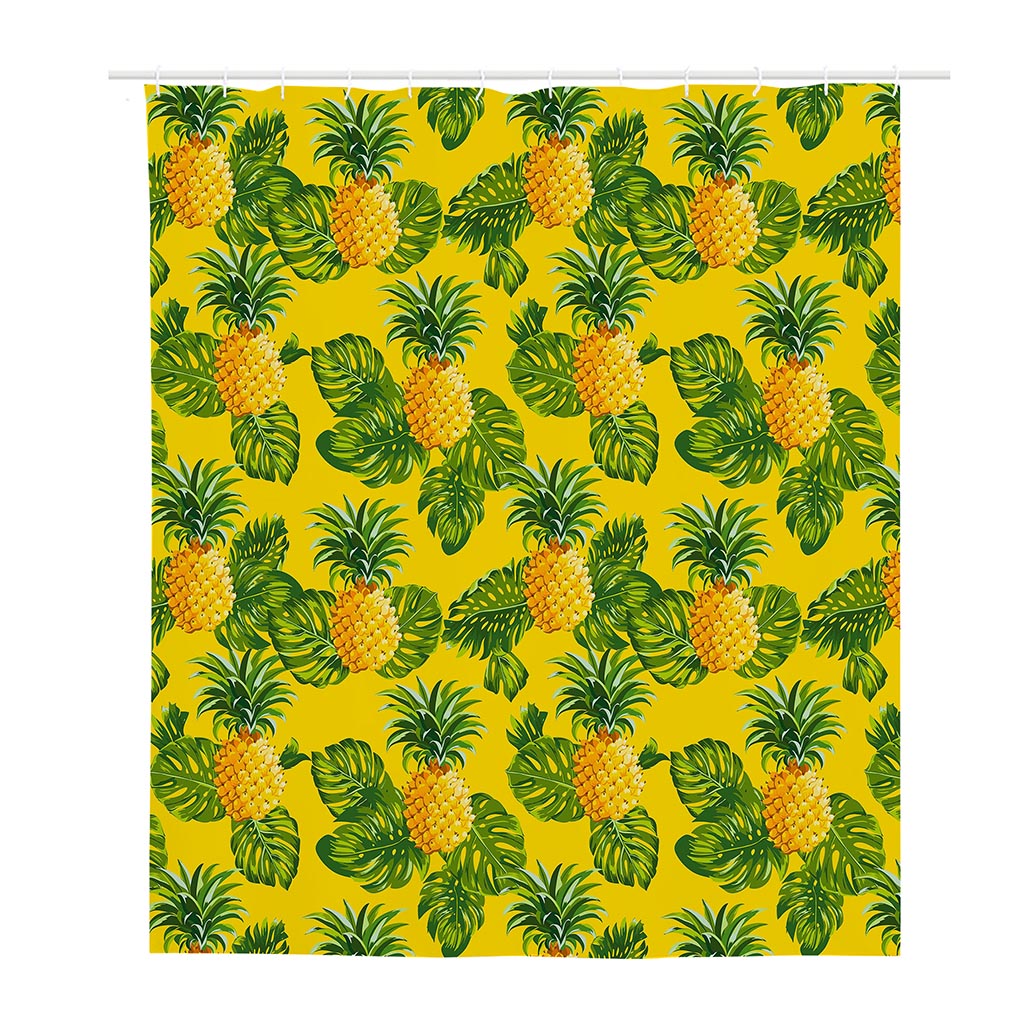 Yellow Tropical Pineapple Pattern Print Polyester Shower Curtain