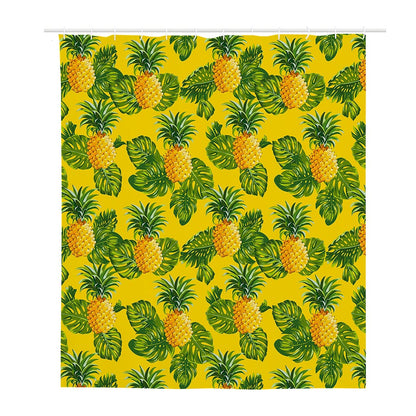 Yellow Tropical Pineapple Pattern Print Polyester Shower Curtain