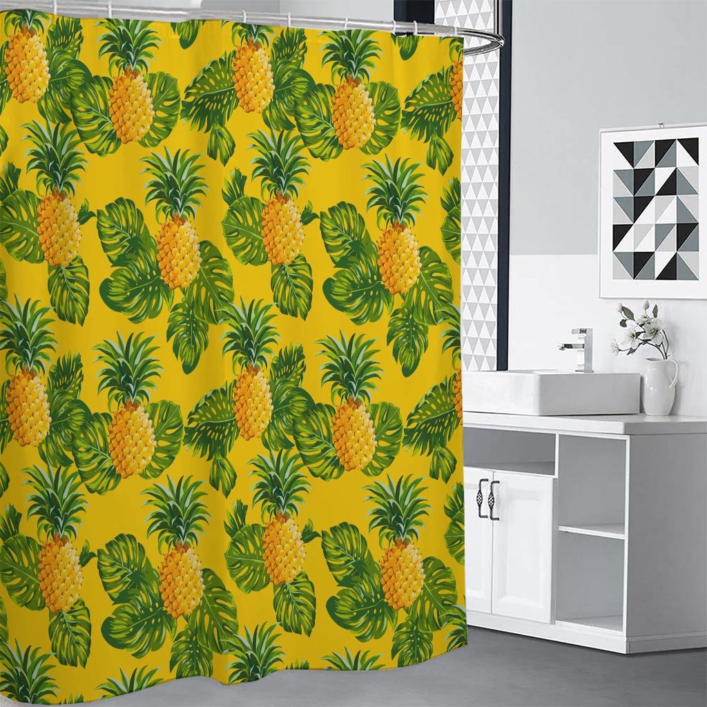 Yellow Tropical Pineapple Pattern Print Premium Shower Curtain