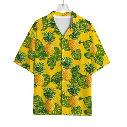 Yellow Tropical Pineapple Pattern Print Rayon Hawaiian Shirt
