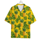 Yellow Tropical Pineapple Pattern Print Rayon Hawaiian Shirt