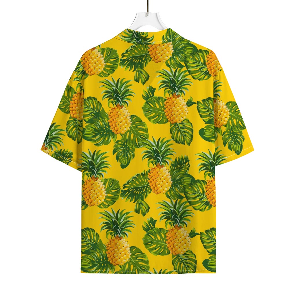 Yellow Tropical Pineapple Pattern Print Rayon Hawaiian Shirt