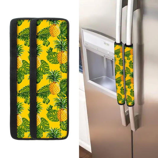 Yellow Tropical Pineapple Pattern Print Refrigerator Handle Covers