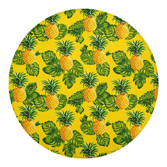 Yellow Tropical Pineapple Pattern Print Round Blanket