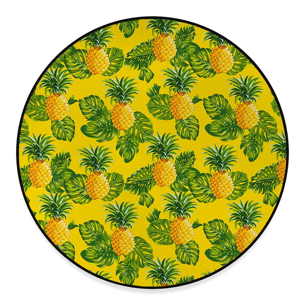Yellow Tropical Pineapple Pattern Print Round Floor Mat