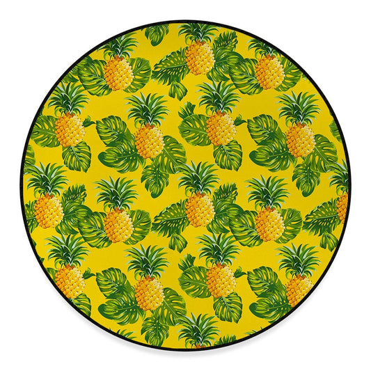 Yellow Tropical Pineapple Pattern Print Round Floor Mat