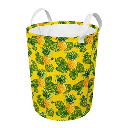 Yellow Tropical Pineapple Pattern Print Round Laundry Basket
