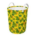 Yellow Tropical Pineapple Pattern Print Round Laundry Basket