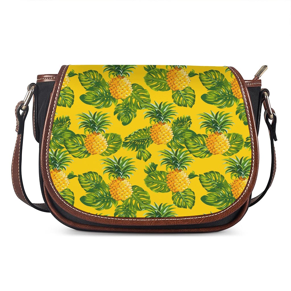 Yellow Tropical Pineapple Pattern Print Saddle Bag
