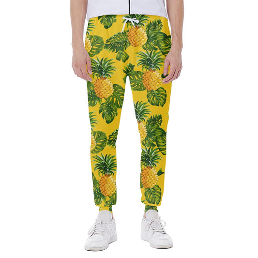 Yellow Tropical Pineapple Pattern Print Scuba Joggers