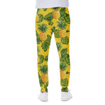 Yellow Tropical Pineapple Pattern Print Scuba Joggers