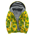 Yellow Tropical Pineapple Pattern Print Sherpa Lined Zip Up Hoodie