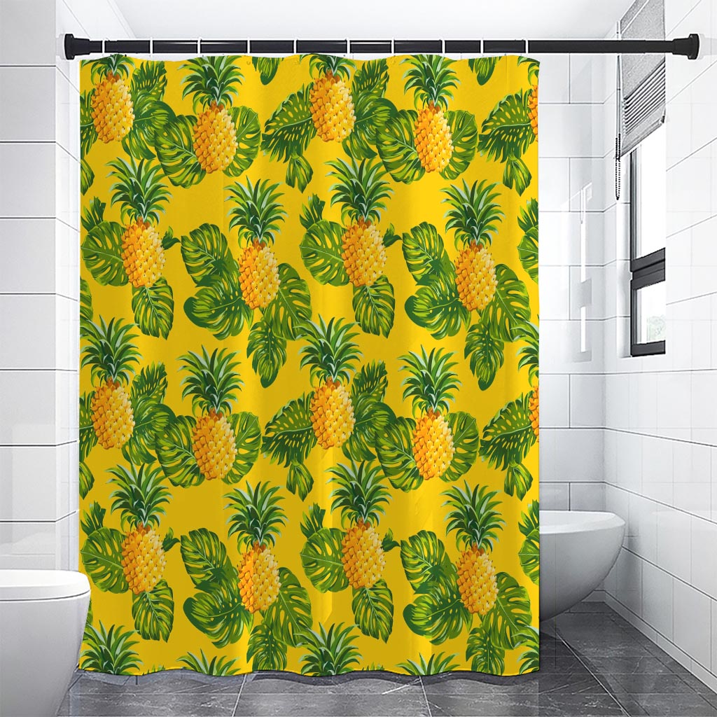 Yellow Tropical Pineapple Pattern Print Shower Curtain