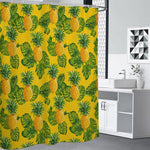 Yellow Tropical Pineapple Pattern Print Shower Curtain