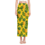 Yellow Tropical Pineapple Pattern Print Side Slit Maxi Skirt