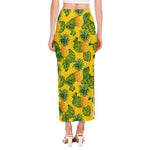 Yellow Tropical Pineapple Pattern Print Side Slit Maxi Skirt