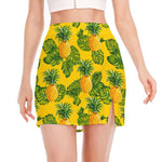 Yellow Tropical Pineapple Pattern Print Side Slit Mini Skirt