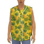 Yellow Tropical Pineapple Pattern Print Sleeveless Baseball Jersey