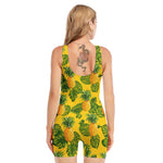 Yellow Tropical Pineapple Pattern Print Sleeveless One Piece Swimsuit