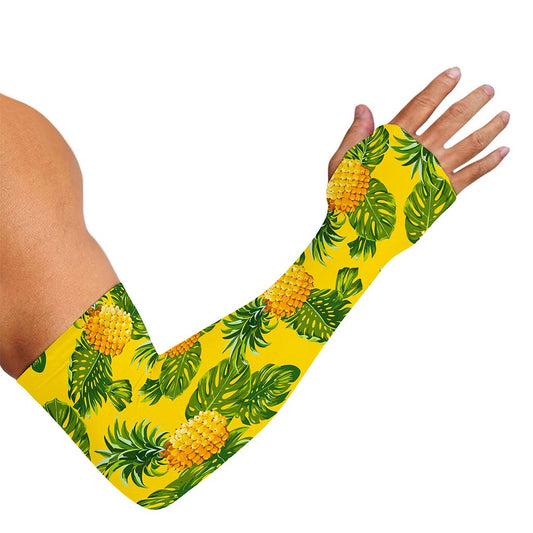 Yellow Tropical Pineapple Pattern Print Sun Protection Arm Sleeves