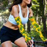 Yellow Tropical Pineapple Pattern Print Sun Protection Arm Sleeves