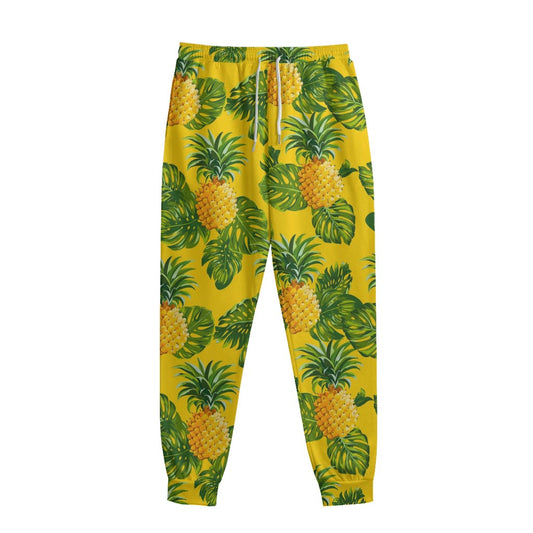 Yellow Tropical Pineapple Pattern Print Sweatpants