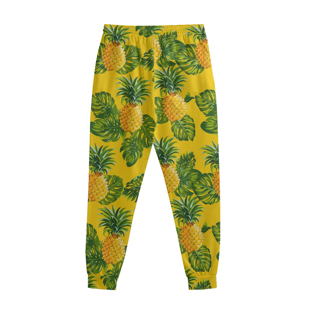 Yellow Tropical Pineapple Pattern Print Sweatpants