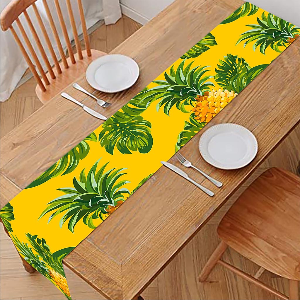 Yellow Tropical Pineapple Pattern Print Table Runner