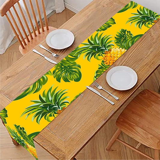 Yellow Tropical Pineapple Pattern Print Table Runner