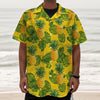 Yellow Tropical Pineapple Pattern Print Textured Short Sleeve Shirt