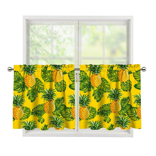 Yellow Tropical Pineapple Pattern Print Tier Curtains