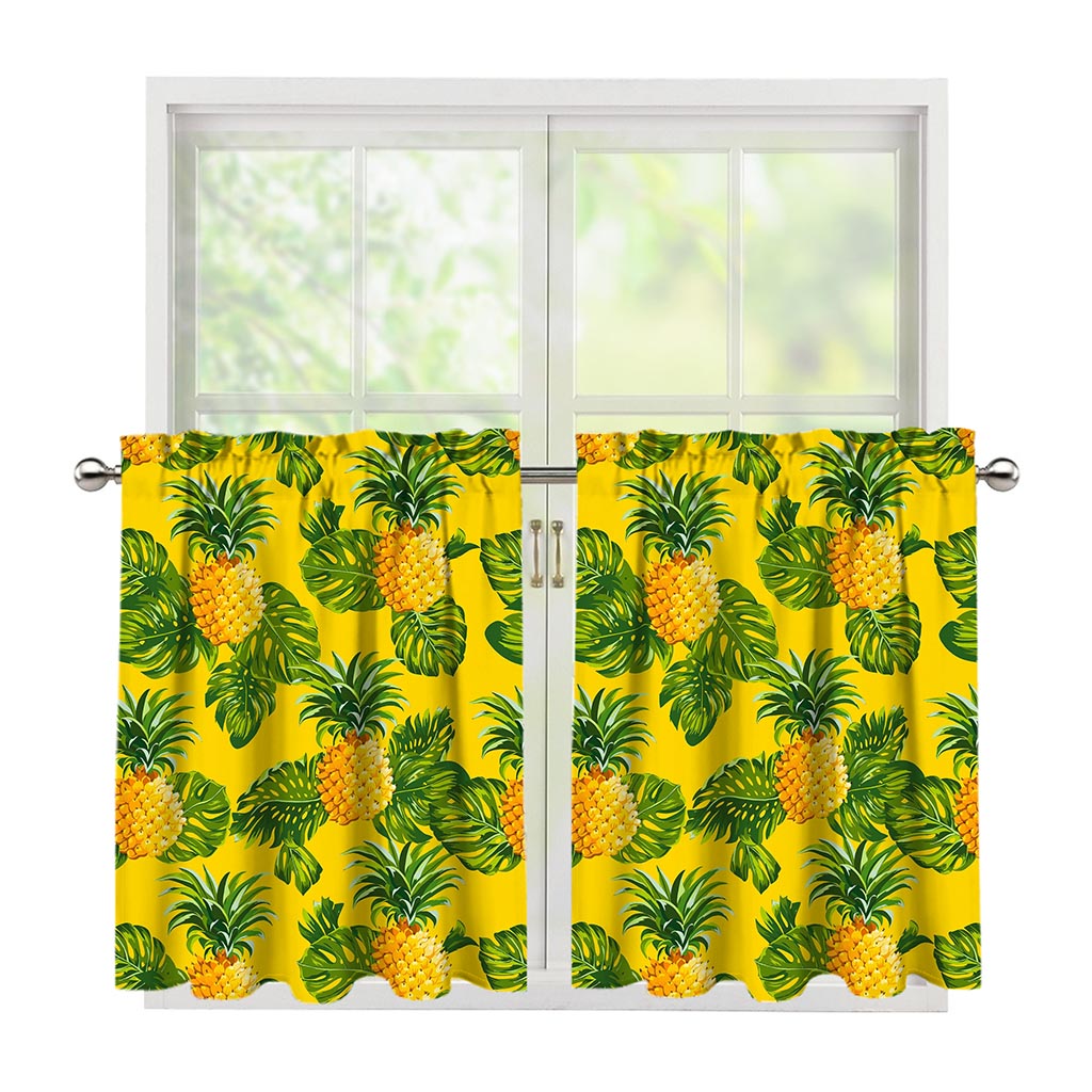 Yellow Tropical Pineapple Pattern Print Tier Curtains