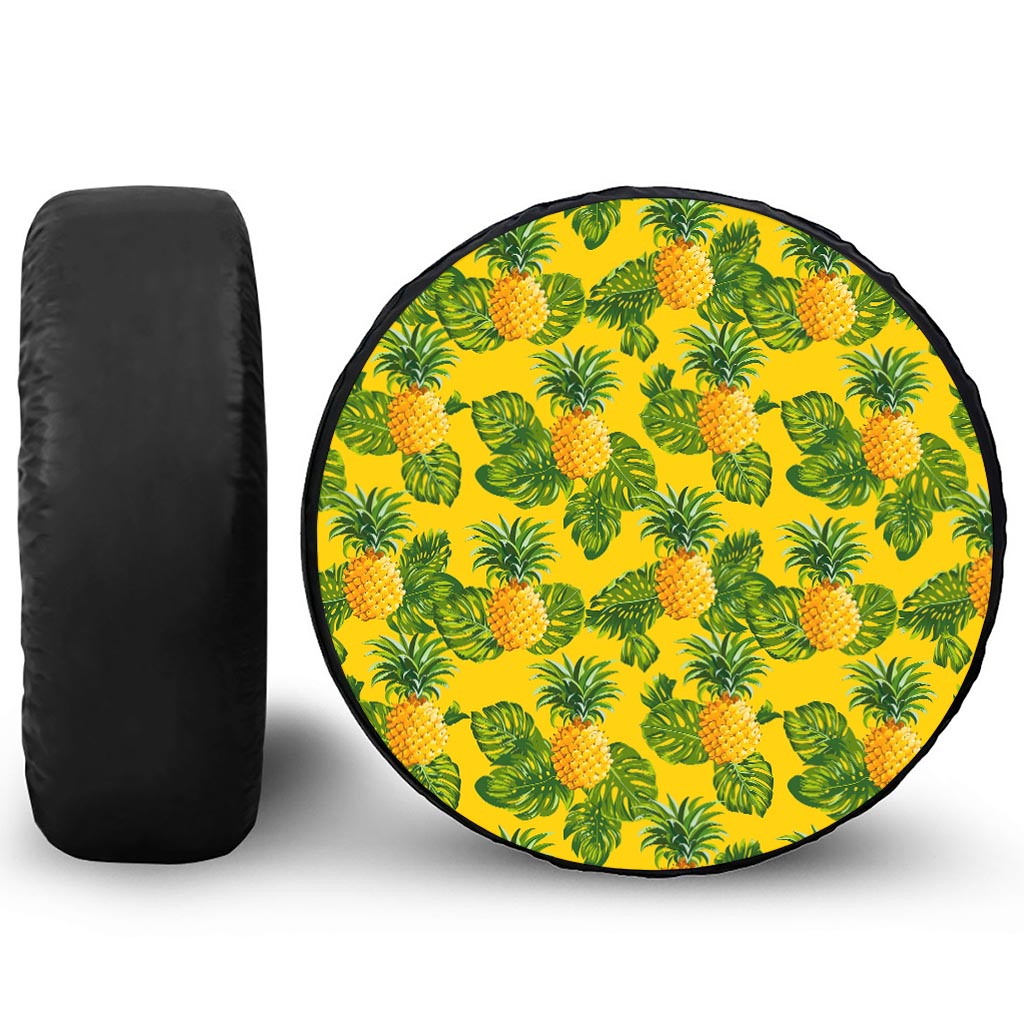 Yellow Tropical Pineapple Pattern Print Tire Cover