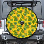 Yellow Tropical Pineapple Pattern Print Tire Cover With Camera Hole