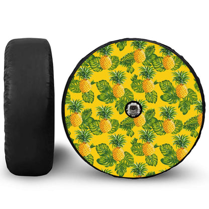 Yellow Tropical Pineapple Pattern Print Tire Cover With Camera Hole