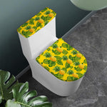 Yellow Tropical Pineapple Pattern Print Toilet Lid And Tank Cover Set