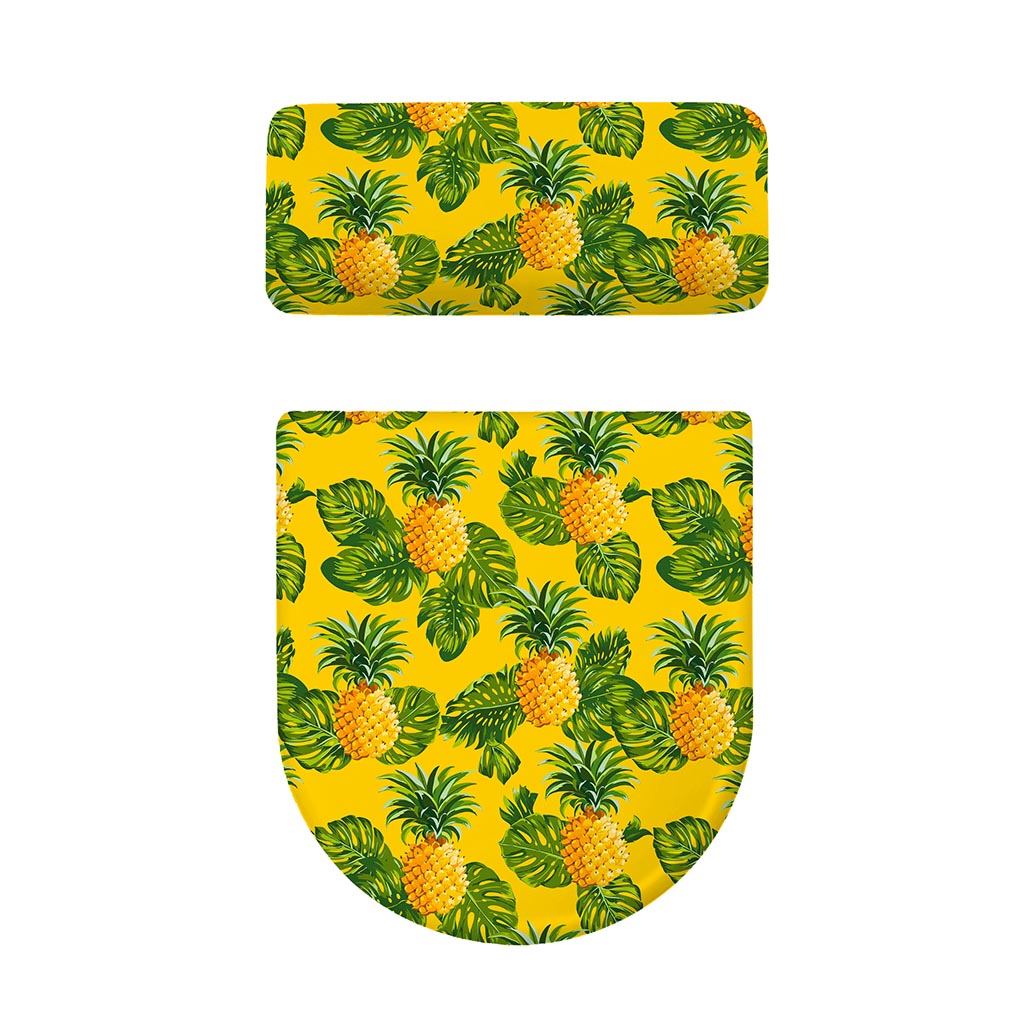 Yellow Tropical Pineapple Pattern Print Toilet Lid And Tank Cover Set