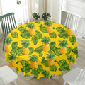 Yellow Tropical Pineapple Pattern Print Waterproof Round Tablecloth
