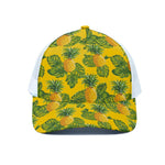 Yellow Tropical Pineapple Pattern Print White Mesh Trucker Cap