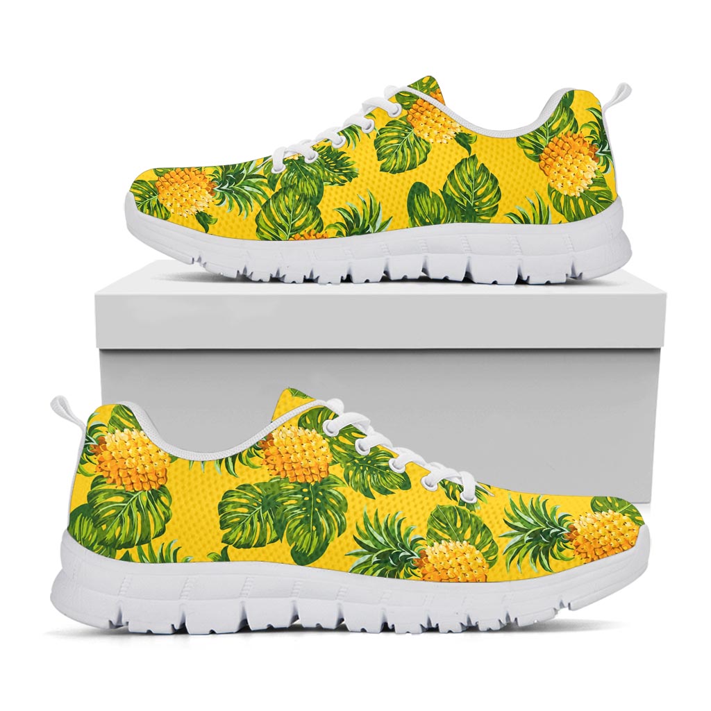 Yellow Tropical Pineapple Pattern Print White Running Shoes