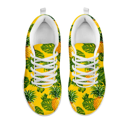 Yellow Tropical Pineapple Pattern Print White Running Shoes